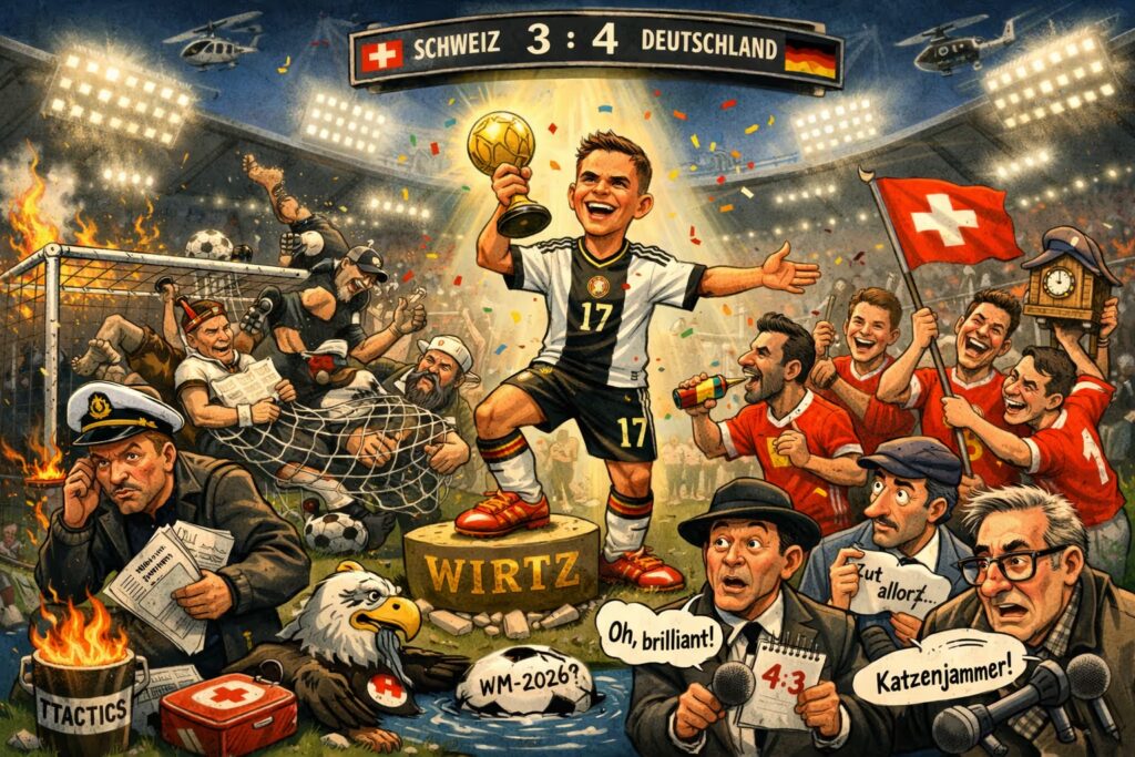 Witz, Wirtz, Wahnsinn: Das Schweiz-Spektakel | Symbolbild KI-generiert © 2026 EMH AG JS by OpenAI 5.4