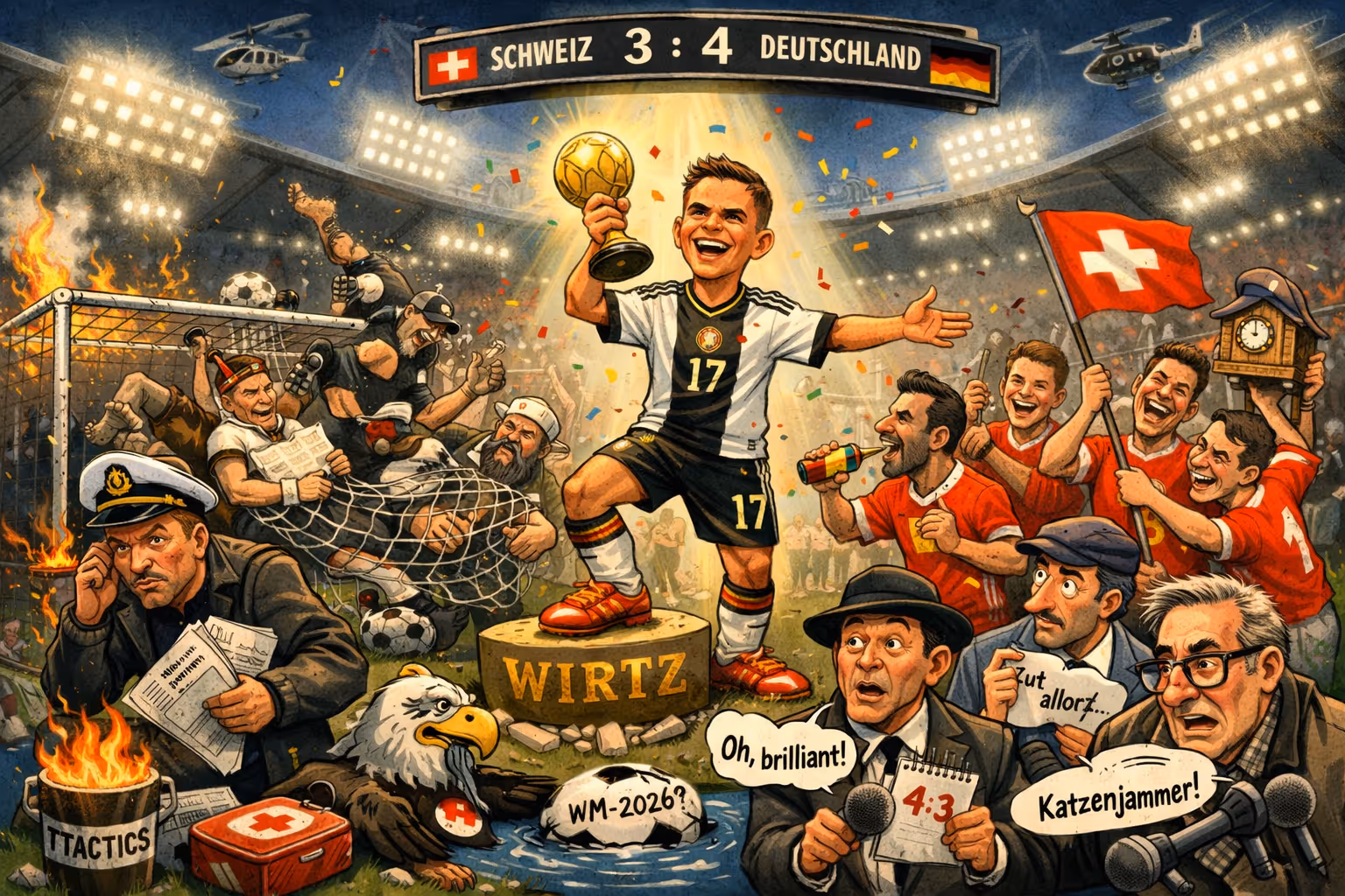 Witz, Wirtz, Wahnsinn: Das Schweiz-Spektakel | Symbolbild KI-generiert © 2026 EMH AG JS by OpenAI 5.4