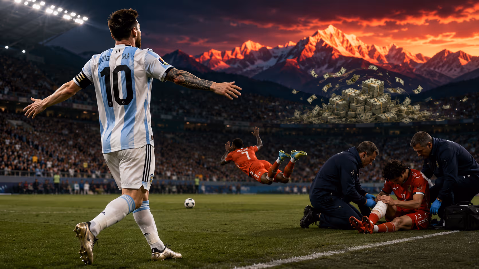 Messi tanzt: Schwalbe verhindert Alpenglühen? | Symbolbild KI-generiert © 2026 EMH AG JS by OpenAI 5.5