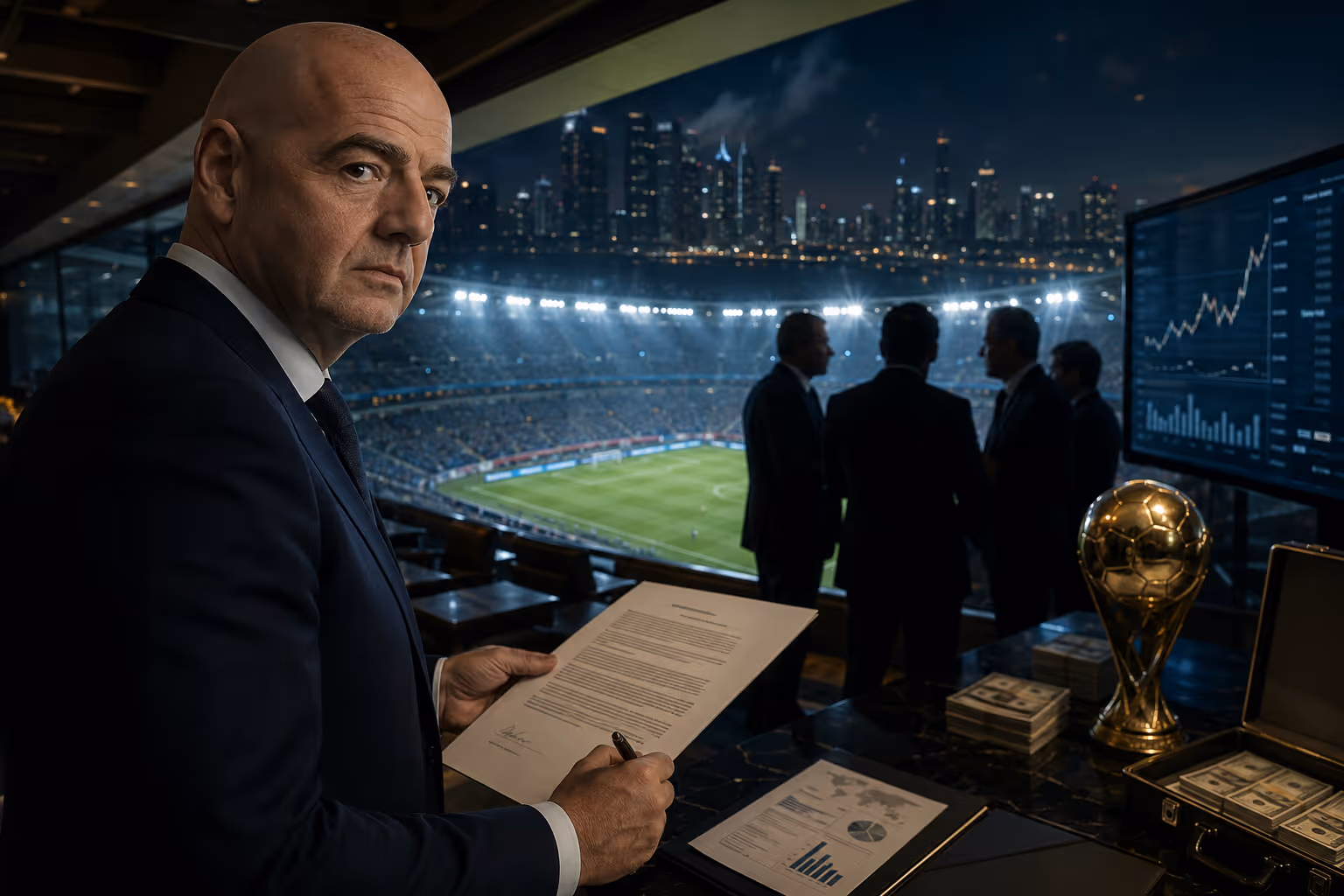 Infantinos WM-Deal: Verkauft die FIFA den Fußball? | Symbolbild KI-generiert © 2026 EMH AG JS by OpenAI 5.5