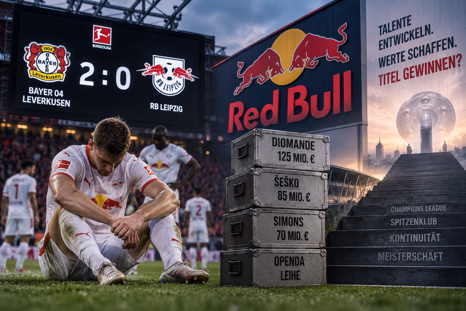 RB Leipzig: Verkauft Red Bull den eigenen Titeltraum? | Symbolbild KI-generiert © 2026 EMH AG JS by OpenAI 5.5